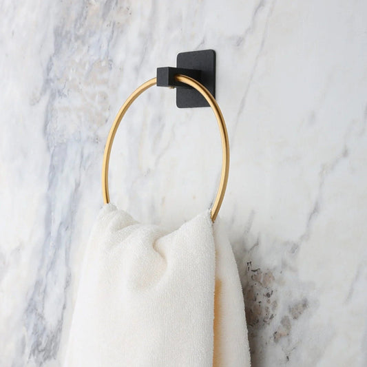 Adhesive Gold-Black Round Toilet Paper Towel Holder - Babila Home