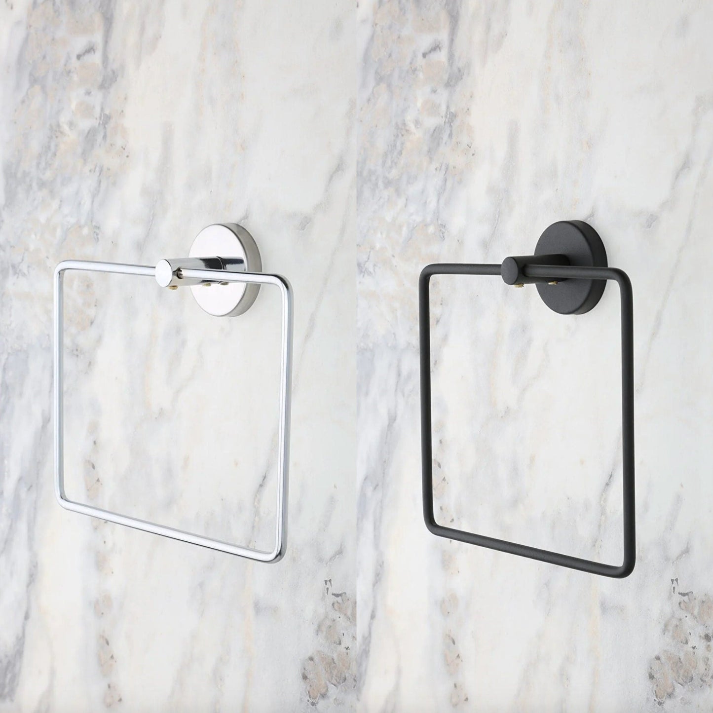 Black Towel Rail Hand Towel Holder Towel Ring Wall Mounted for Bathroom Kitchen, Square Silver Wall Mounted Towel Holder, Stainless Steel - Babila Home