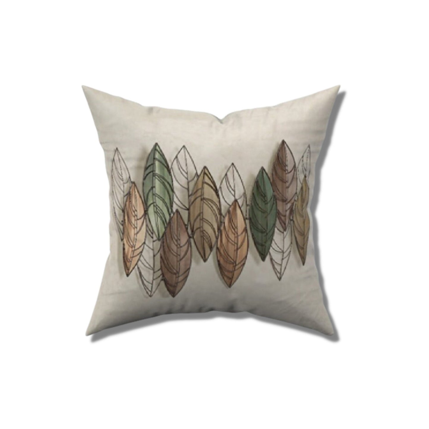 Set of 4, Coloured Leaves Patterned 3D Digital Printed Cushion on Cream Background - Pillow Case, 43 cm x 43 Cm - Babila Home